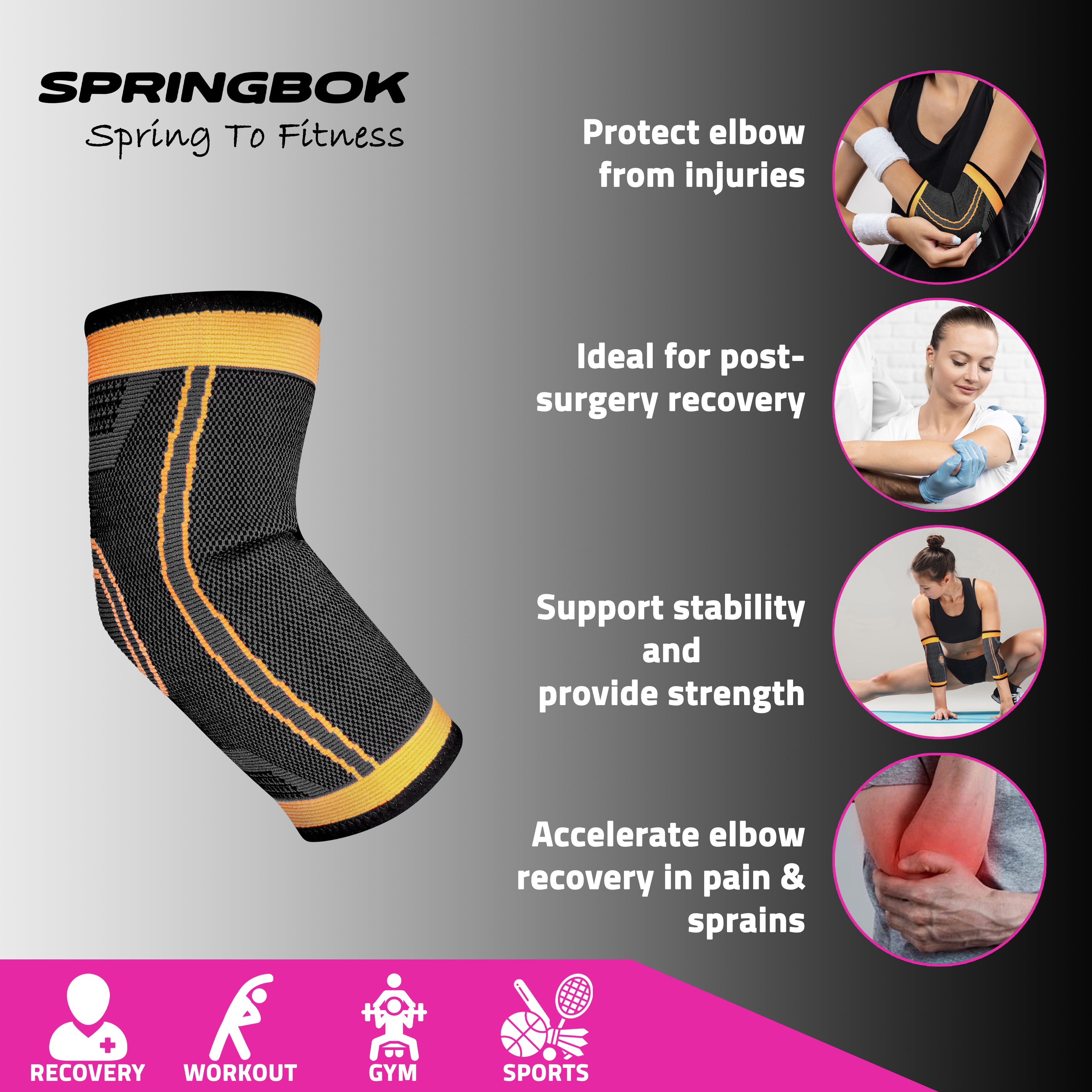 Springbok Elbow Brace Compression Sleeve for Men & Women (Pair)