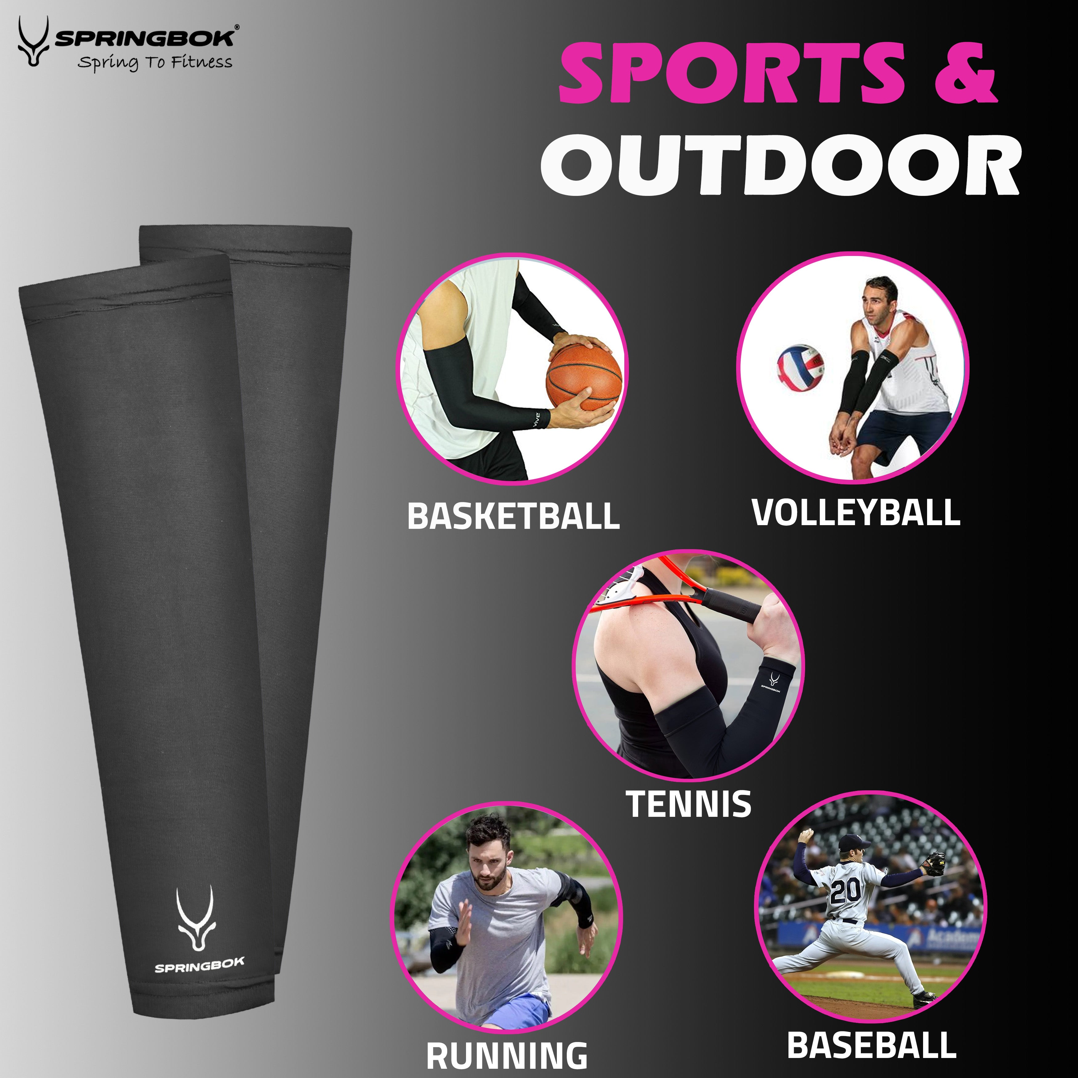 SPRINGBOK Elbow Arm Sleeve, Men, Women (Pair), UV protection, moisture-wicking, breathable fabric for running, golfing, fishing, playing basketball, cycling