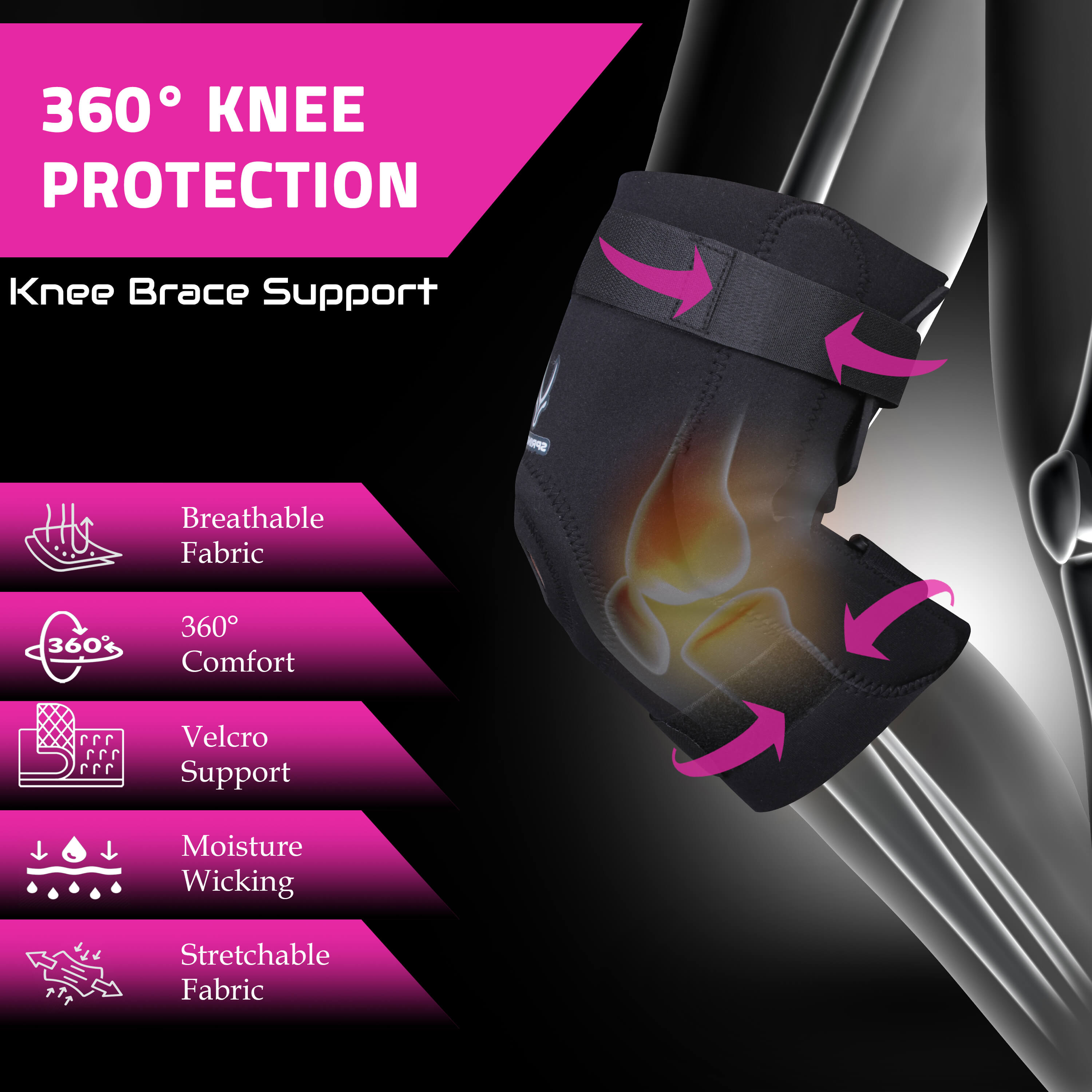 Springbok Hinged Knee Brace for Adults, Men & Women. Made with Neoprene and light weight removable aluminium hinges