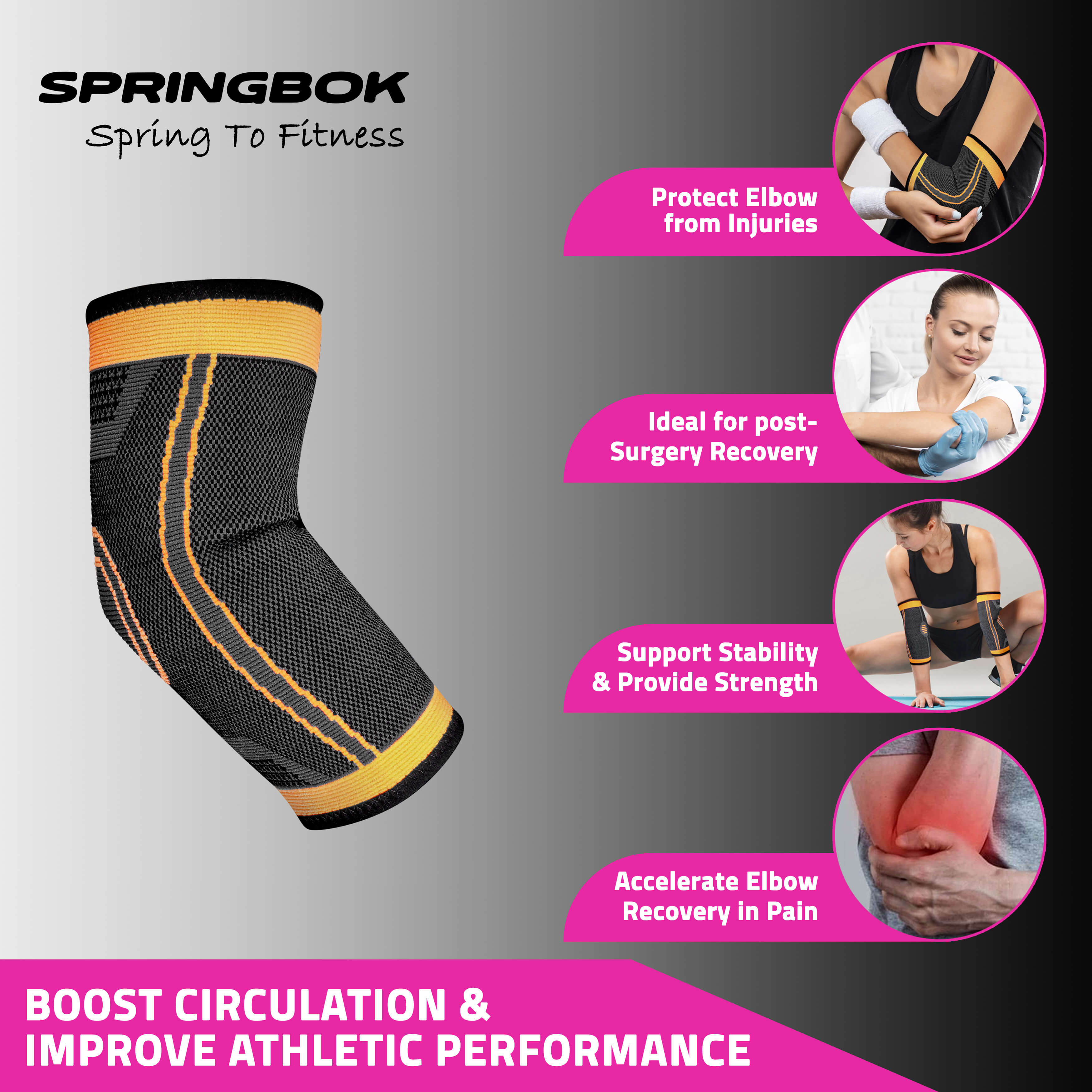 Springbok Elbow Brace Compression Sleeve for Men & Women (Pair)