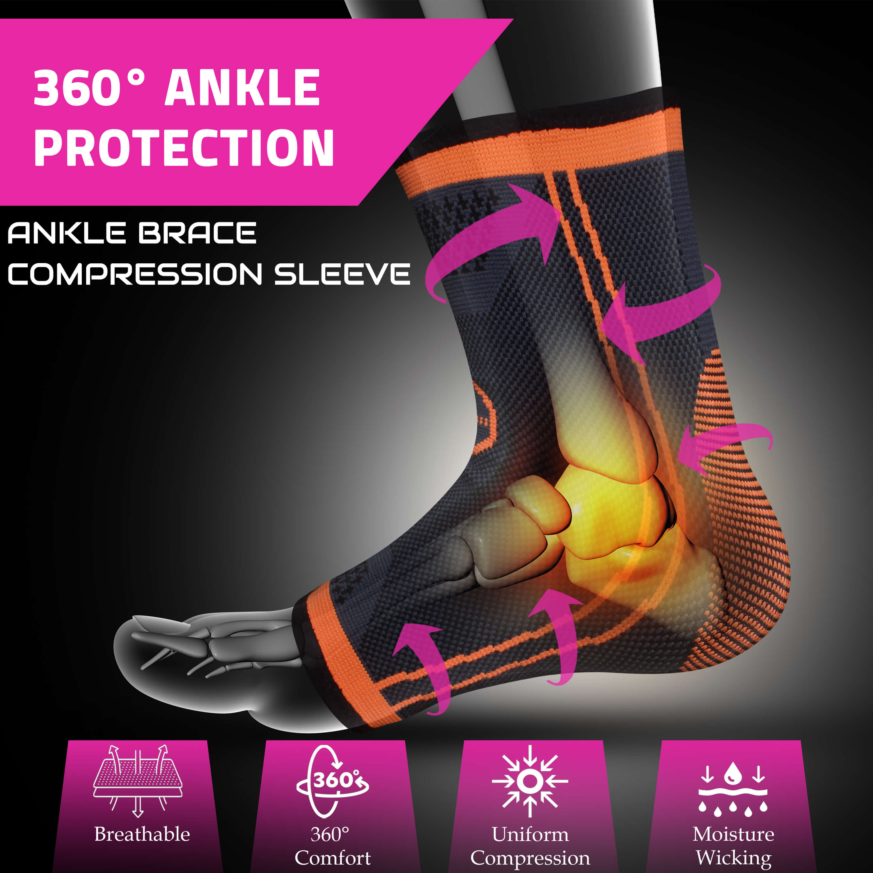 Springbok Ankle Brace Compression Sleeve (Pair) for Men and Women