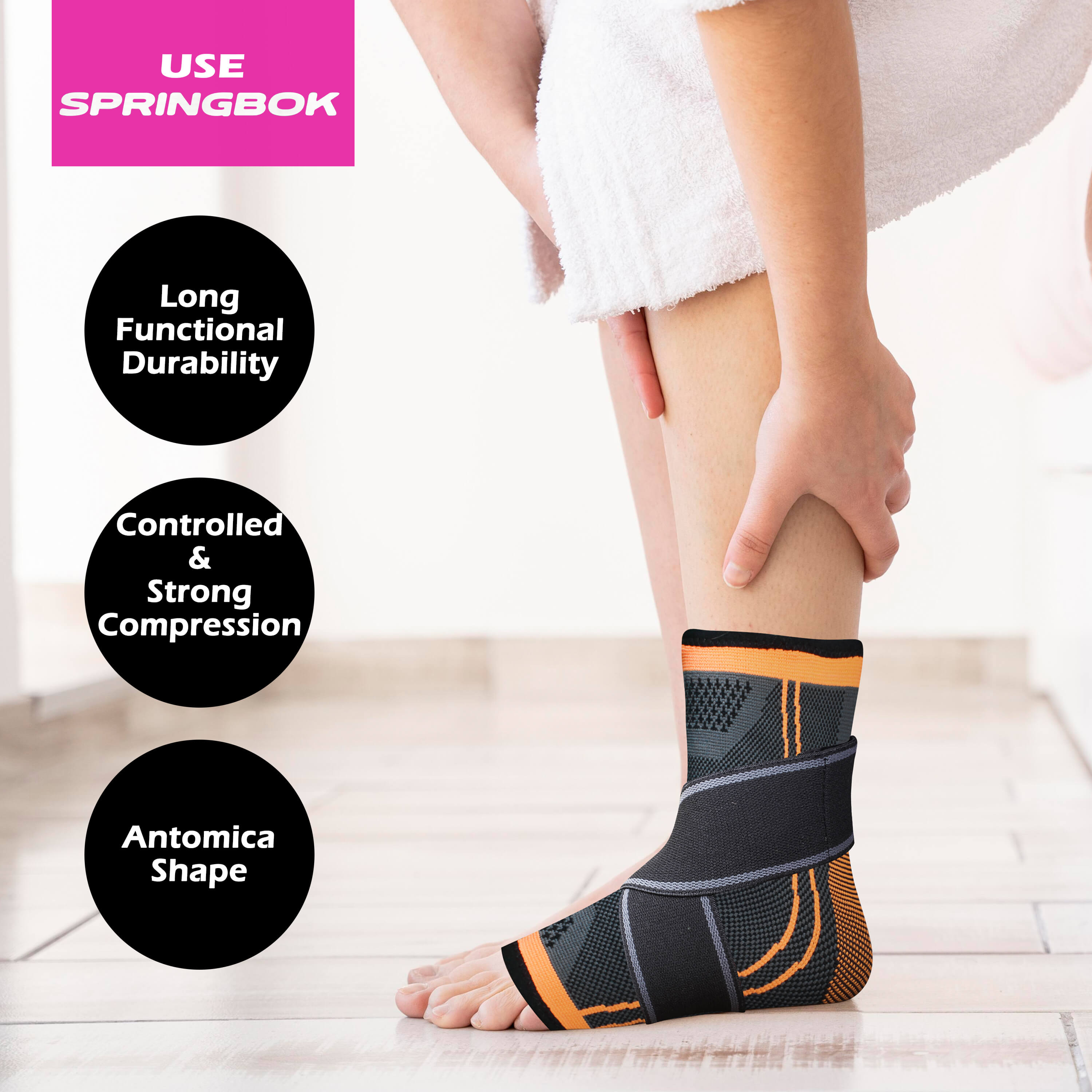 Springbok Ankle Support With Binder with adjustable compression for Men Women