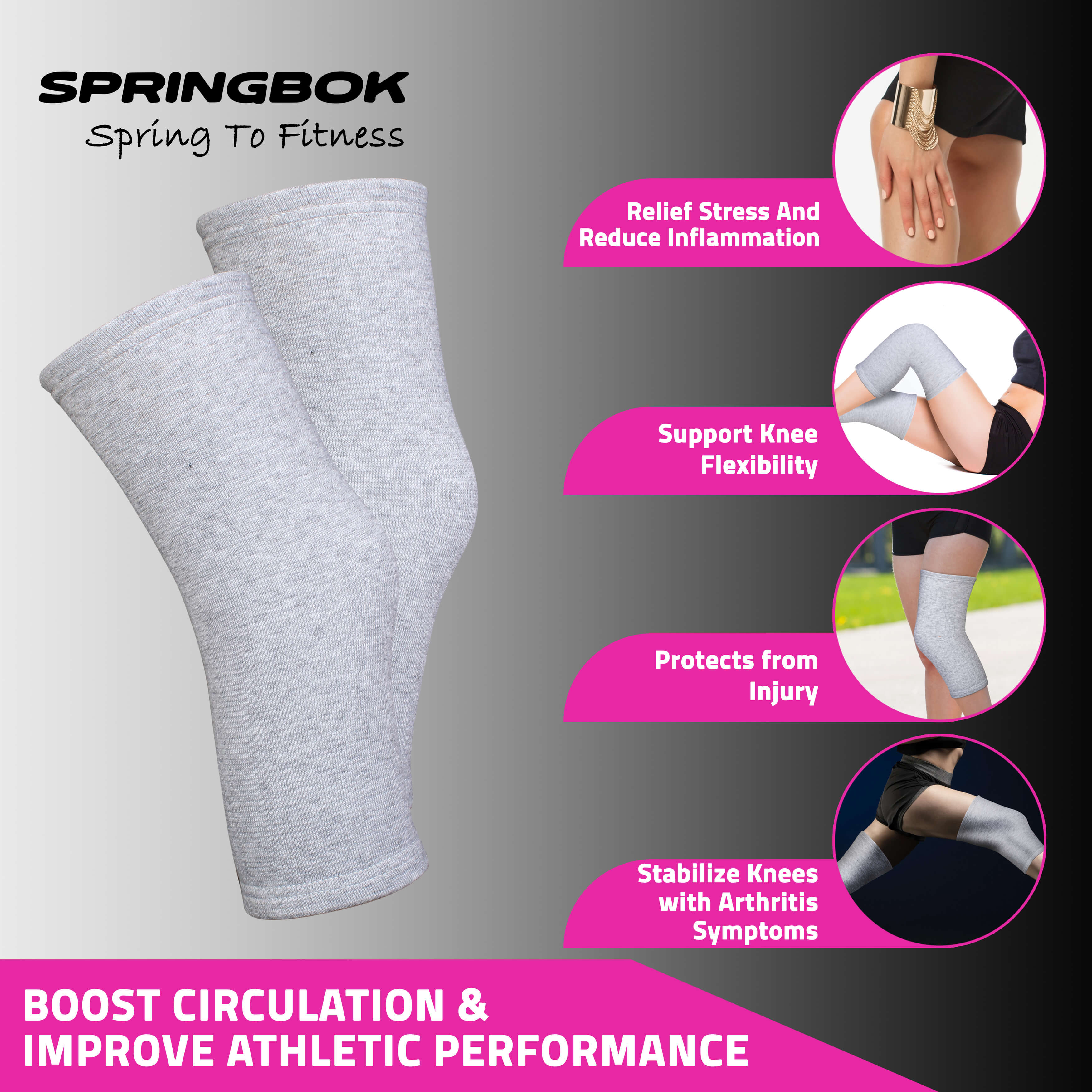 Springbok Knee Brace for Women and Men (pair), Made with with 100% breathable bamboo fabric