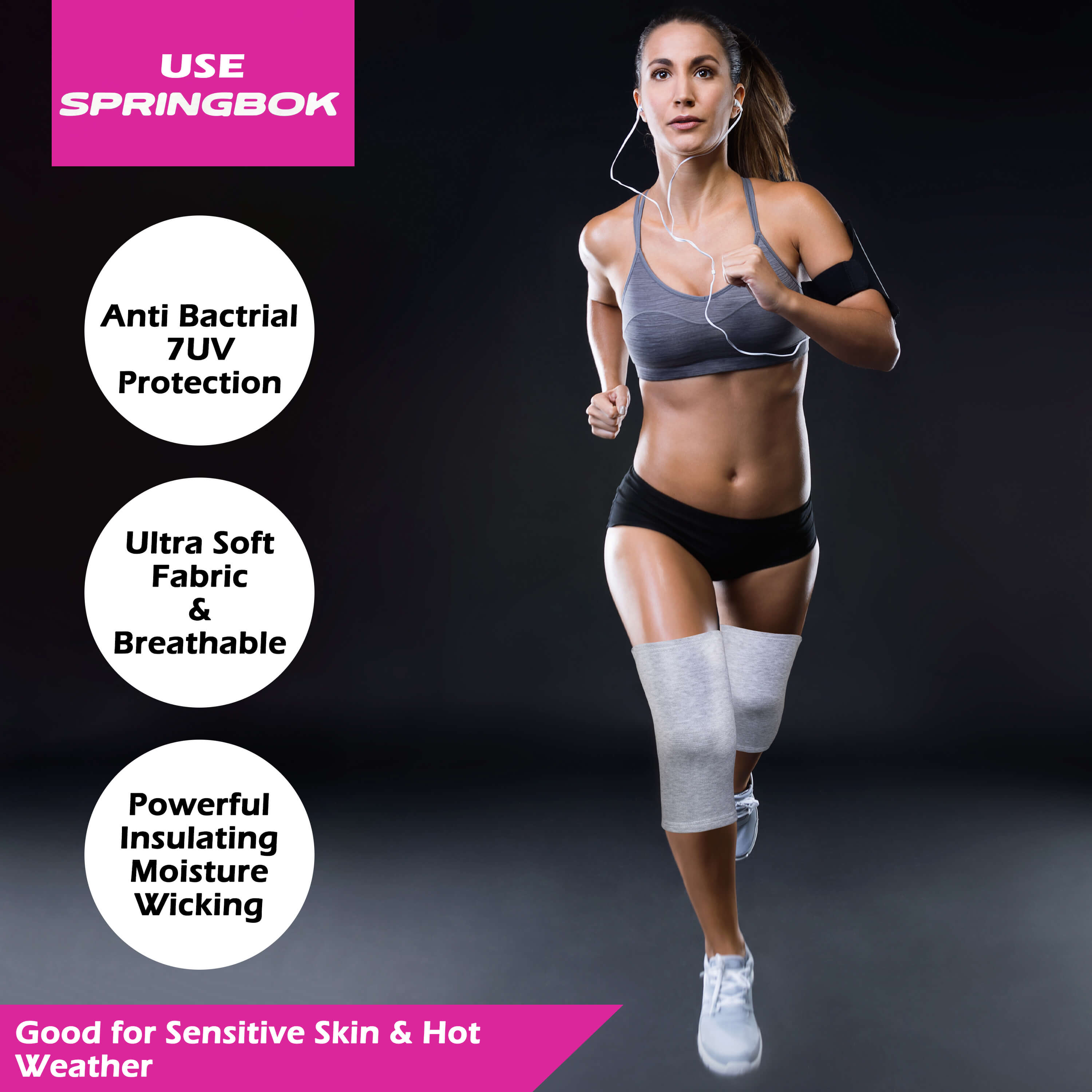 Springbok Knee Brace for Women and Men (pair), Made with with 100% breathable bamboo fabric