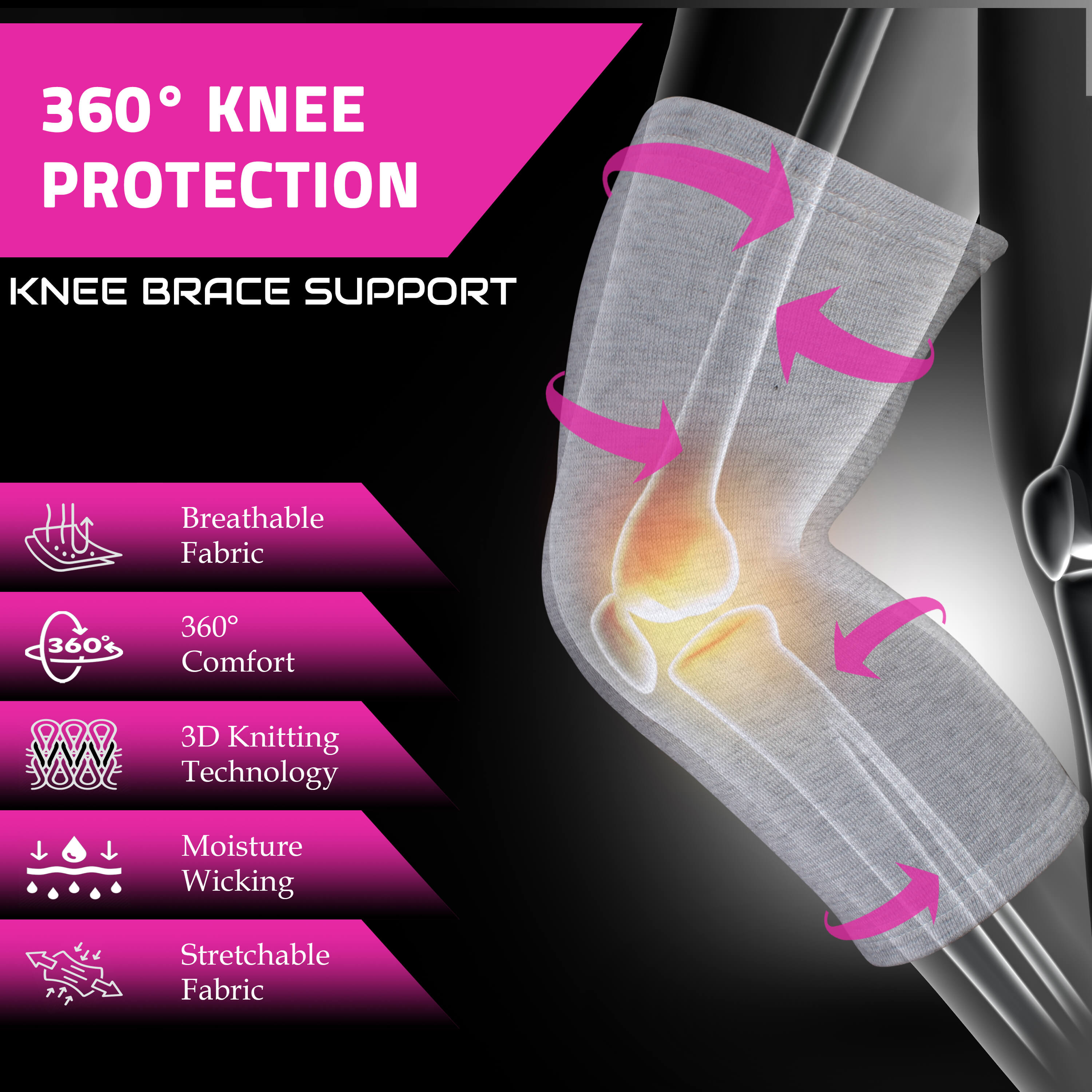 Springbok Knee Brace for Women and Men (pair), Made with with 100% breathable bamboo fabric