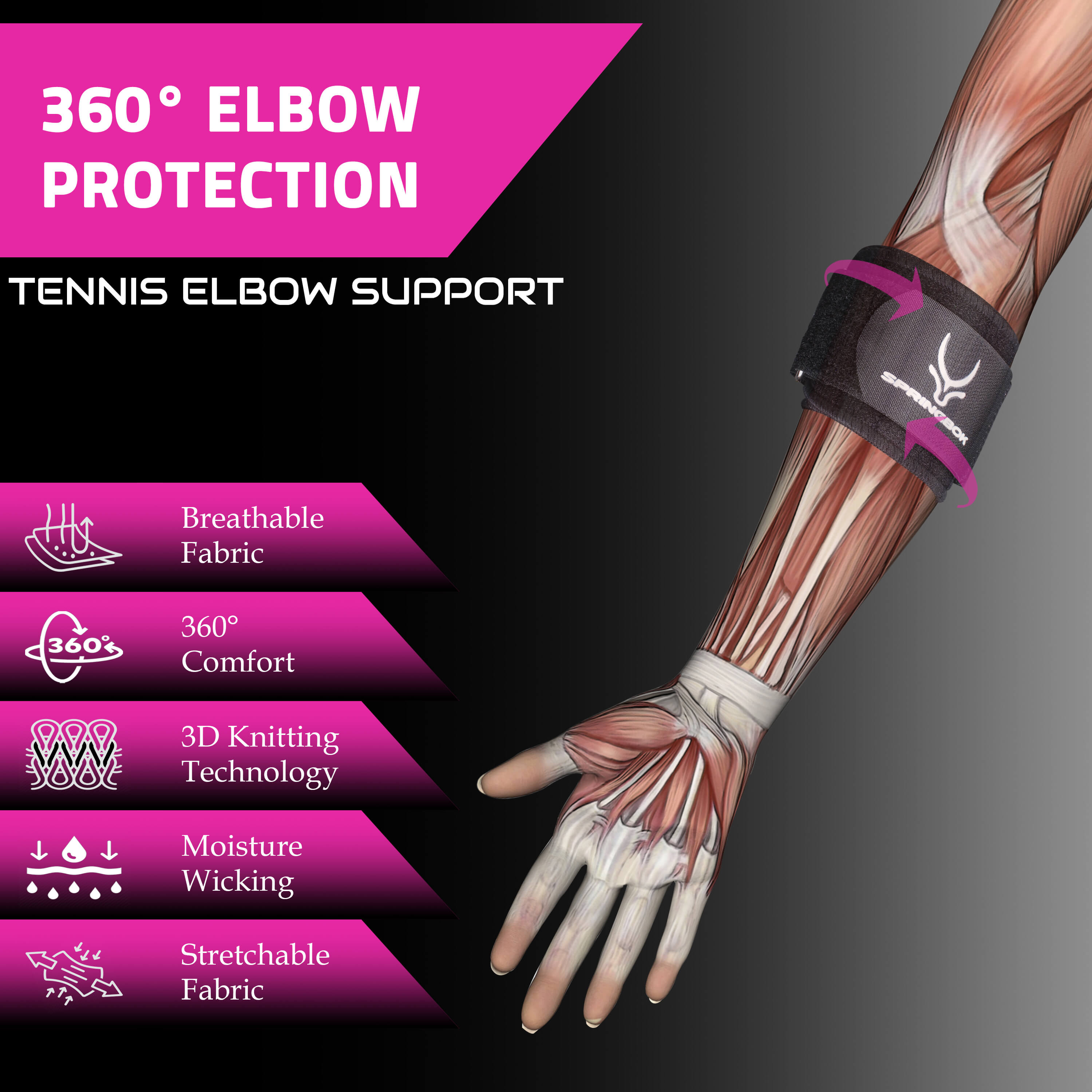 Springbok Tennis Elbow Brace for Men and Women with adjustable Strap