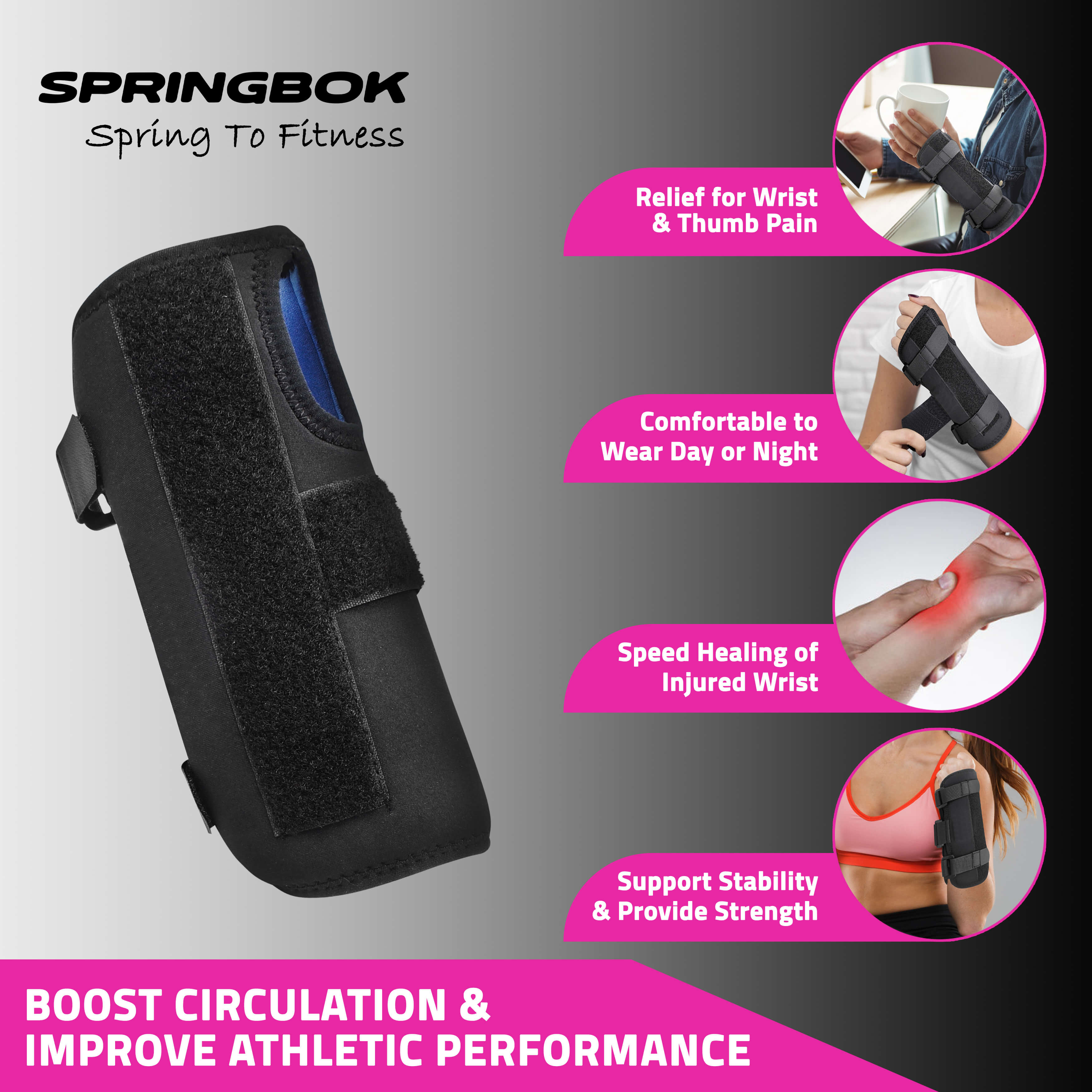 Springbok Wrist Cock-up Splint brace for men and women with Adjustable Metal Splint Stabilizer