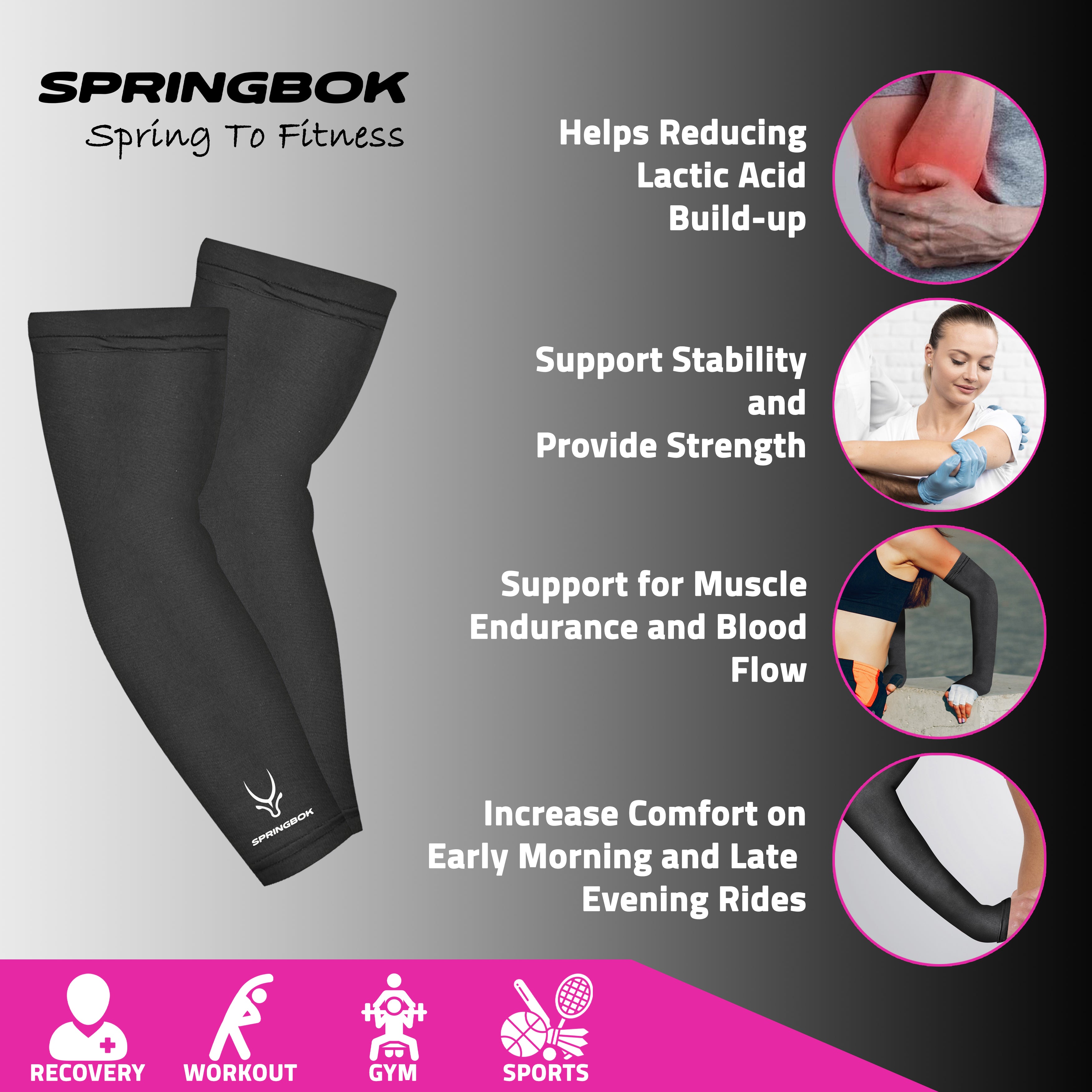 Springbok Sports Arm Sleeve with Thumb for Men and Women, made with Lycra fabric